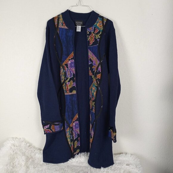 Vintage Koos of Course! Wool Silk Blend Black Duster Open Cardigan Large - Picture 1 of 8